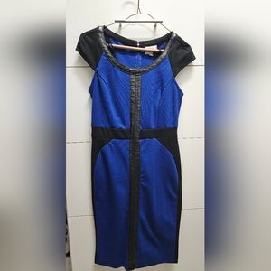 Blue dress with black faux leather accents size 4
